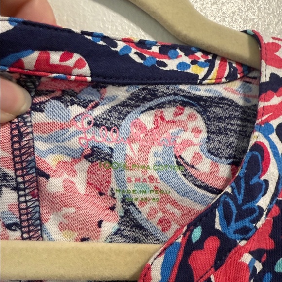 Lilly Pulitzer 100% Pima Cotton Navy Pink Paisley Dress Size Small - Picture 4 of 7